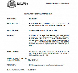 UFG é contratada por R$ 6 milhões para coordenar o concurso da Prefeitura de Goiânia-GO UFG é contratada por R$ 6 milhões para coordenar o concurso da Prefeitura de Goiânia-GO
