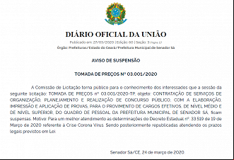 Prefeitura de Senador Sá-CE suspende sessão para contratação da banca do concurso Prefeitura de Senador Sá-CE suspende sessão para contratação da banca do concurso
