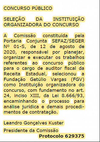 Concurso Sefaz-ES possui banca definida. Concurso Sefaz-ES possui banca definida.