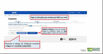 o 6: confirme o código de verificação enviado por e-mail ou por SMS. Créditos: Reprodução/Governo Federal