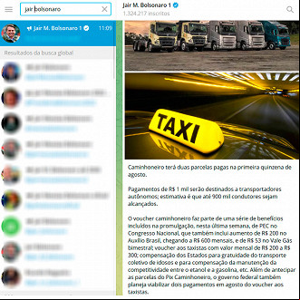 Bolsonaro anuncia para Agosto o Auxílio Caminhoneiro - Fonte: Telegram Bolsonaro anuncia para Agosto o Auxílio Caminhoneiro - Fonte: Telegram