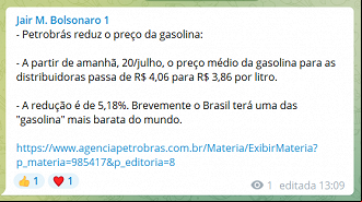 Créditos: Divulgação/telegram Créditos: Divulgação/telegram
