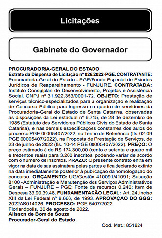Contrato FGV - Concurso PGE-SC 2022 Contrato FGV - Concurso PGE-SC 2022