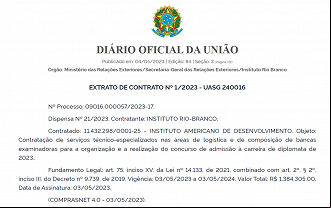 Concurso Diplomata 2023: IADES será a banca examinadora - Créditos: Reprodução Ache Concursos/Diário Oficial da União Concurso Diplomata 2023: IADES será a banca examinadora - Créditos: Reprodução Ache Concursos/Diário Oficial da União