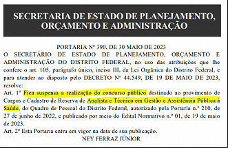 Concurso SES-DF 223 é suspenso