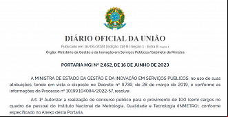 Concurso INMETRO está previsto em 2023 com total de 100 vagas - Reprodução/DOU Concurso INMETRO está previsto em 2023 com total de 100 vagas - Reprodução/DOU