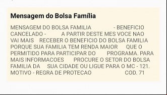 Consulta do Bolsa Família exibe mensagem de benefício cancelado Consulta do Bolsa Família exibe mensagem de benefício cancelado
