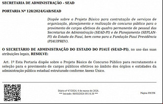 Publicação de Portaria sobre projeto basico de novo concurso