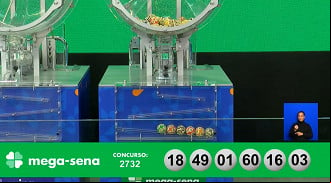 Números sorteados na Mega-Sena 2732. Créditos: Reprodução