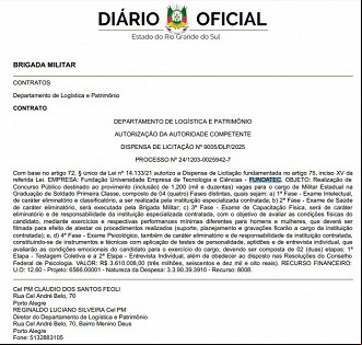 Créditos: Divulgação/DOE-RS Créditos: Divulgação/DOE-RS