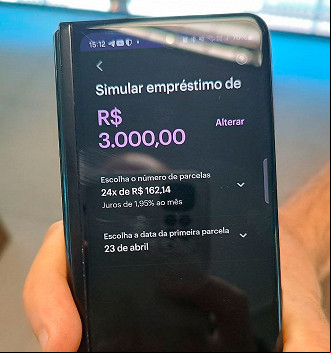 Simulação feita para empréstimo de R$ 3 mil do Nubank: Foto: Adriano Maas